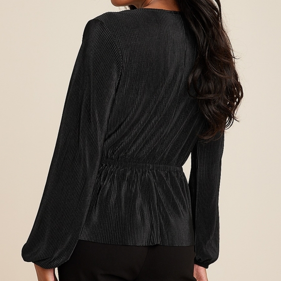 Plisse Faux Wrap Peplum Blouse - Picture 2 of 13